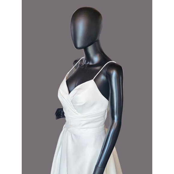 Minimalist A-Line Ivory Satin Spaghetti Strap Wedding Gown - Picture 5 of 8